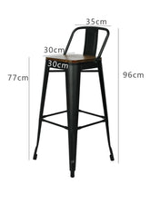 Olmecs Metal Bar Chair With Back Support High, Black Walnut Wood High Chair